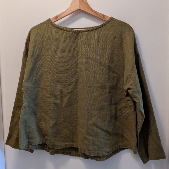 Elizabeth Suzann Tops - Elizabeth Suzann Olive Linen Parabola Top S